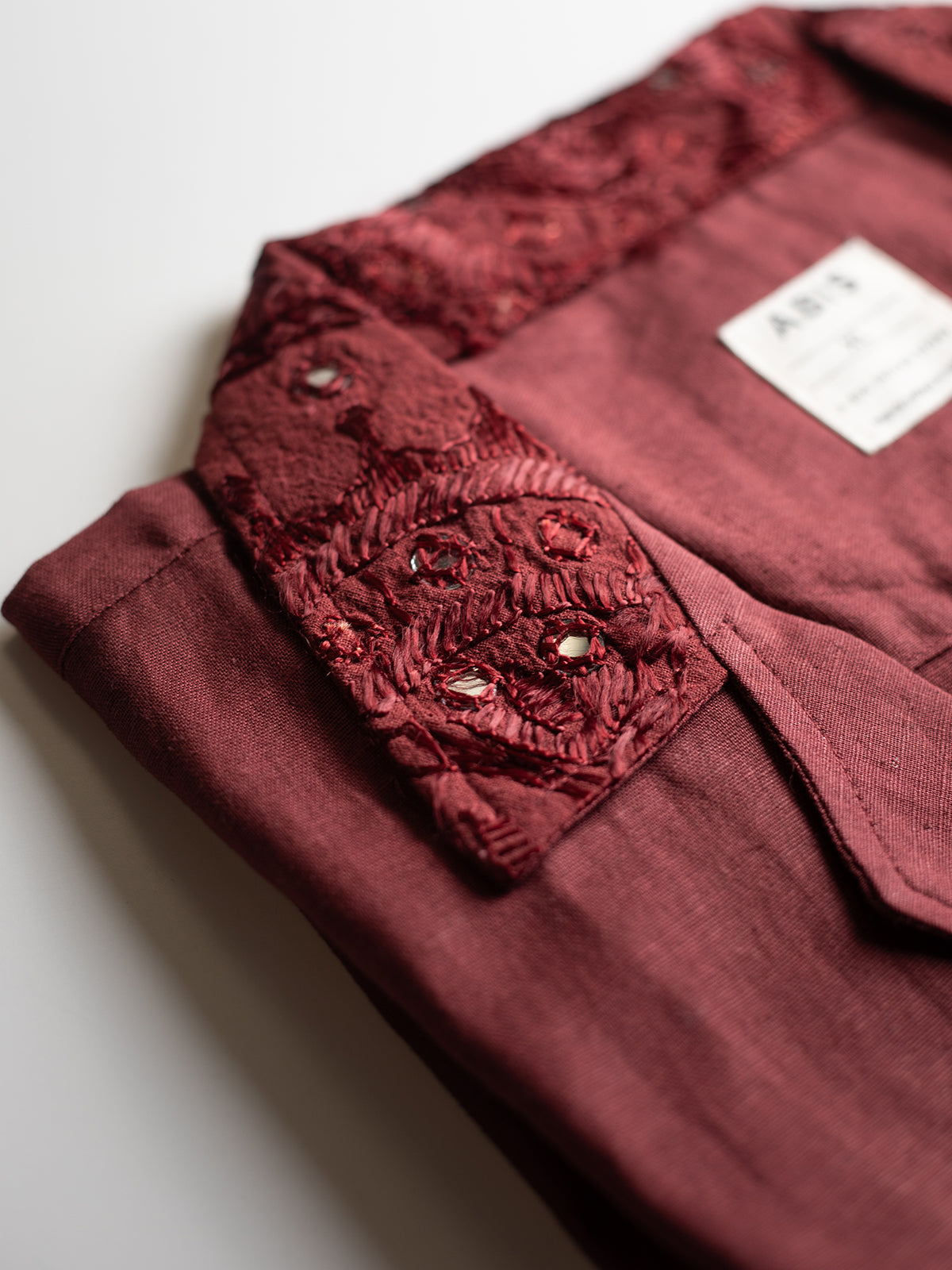 Kutch Embroidered Hemp Shirt - Maroon