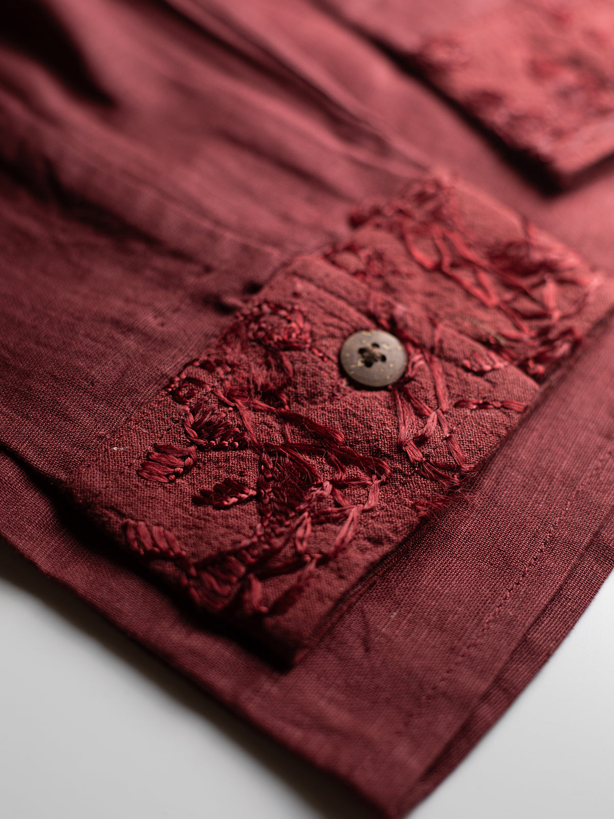 Kutch Embroidered Hemp Shirt - Maroon