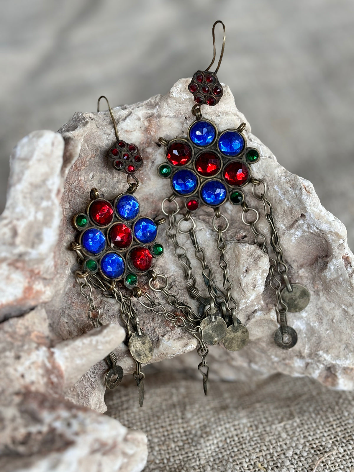 Gulzaar Earrings - Red and Blue