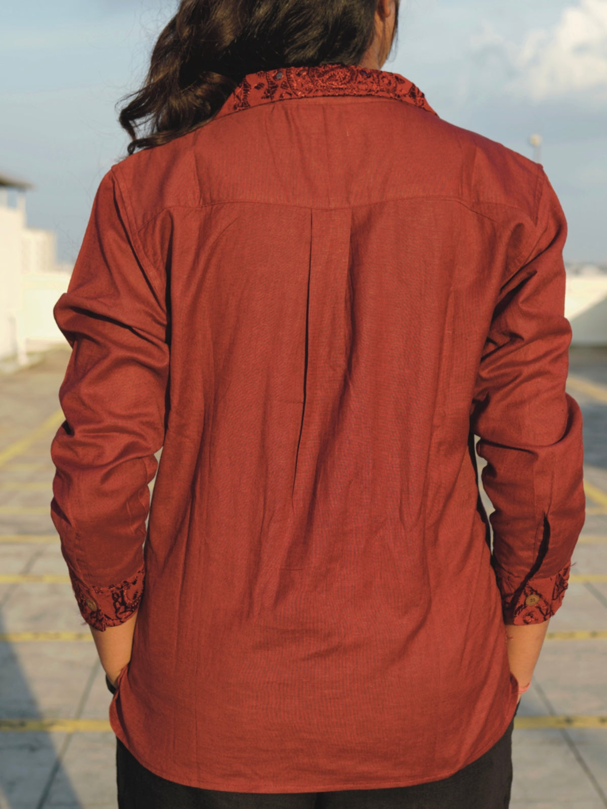 Kutch Embroidered Hemp Shirt - Maroon