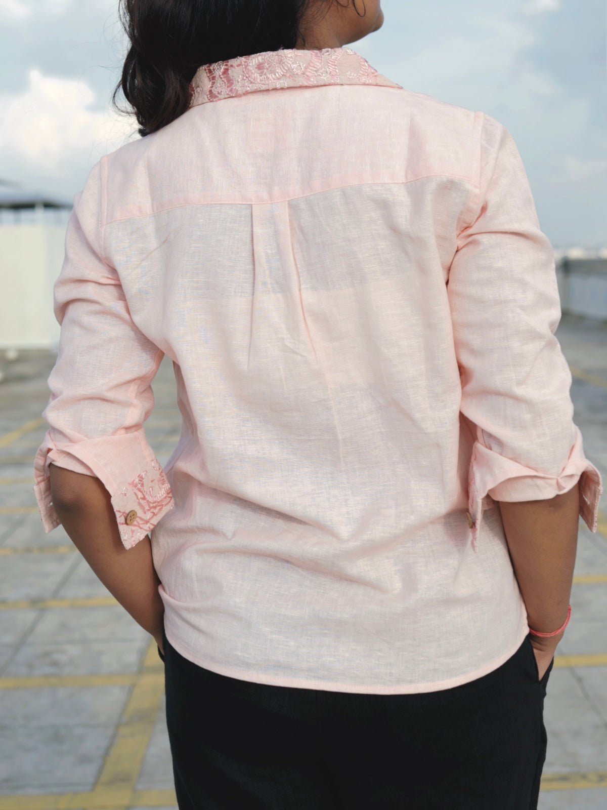 Kutch Embroidered Hemp Shirt - Peach