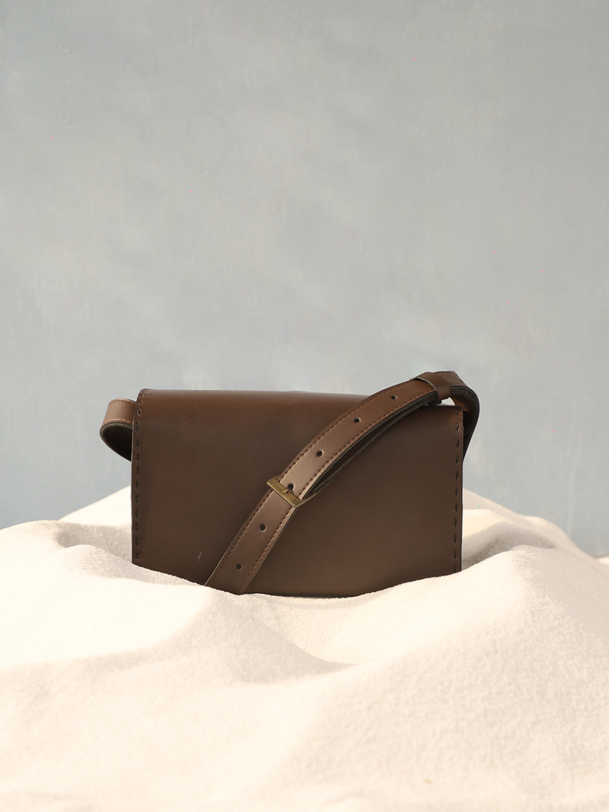 Apple Leather Box Sling Bag - Brown